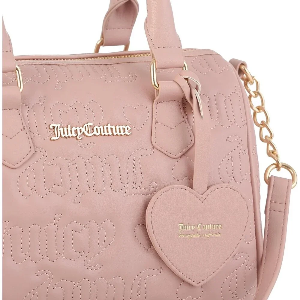 Juicy Couture Fame Satchel Pink Quilted Heart Charm Bag Y2K McBling Pop Coquette